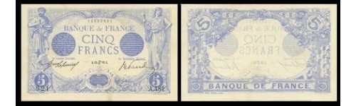 Le billet de la banque de France de 5 francs bleu